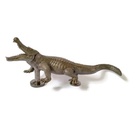 white background leave image alone23" Solid HOLLOW Brass Crocodile door handle grab – Heavy Handmade Polished Brass Reptile Sculpture 50cm