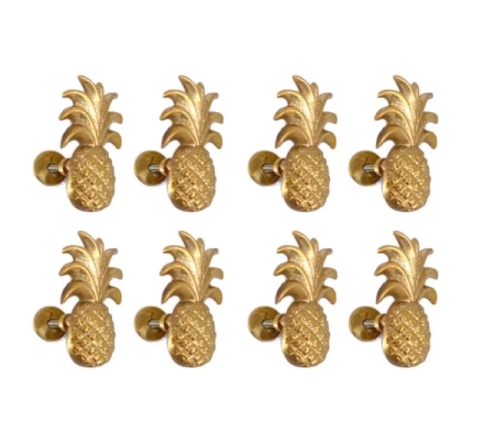 4 Small Pineapple Handles Knobs Solid Pure Brass Pulls Kitchen Cabinet Drawer Antique Beach Seaside Vintage 2.14 6cm