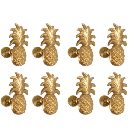 4 Small Pineapple Handles Knobs Solid Pure Brass Pulls Kitchen Cabinet Drawer Antique Beach Seaside Vintage 2.14 6cm