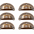Set of 6 Solid Brass Shell Drawer Pull Handles 66mm Antique Vintage Cabinet Cupboard Furniture Hardware Code 3000 2.5