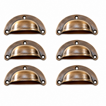 Set of 6 Solid Brass Shell Drawer Pull Handles 66mm Antique Vintage Cabinet Cupboard Furniture Hardware Code 3000 2.5