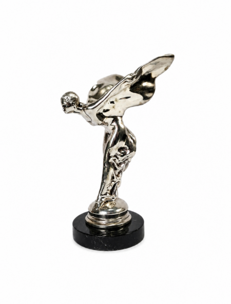 Solid Brass Rolls Royce Style Flying Lady Statue Spirit Ecstasy Style Car Mascot on Real Marble Base – Silver Finish – 27 cm (10.5)