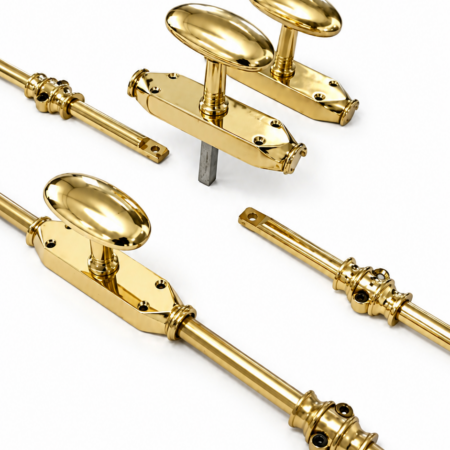 2 Sets Large Oval Knob Cremone Bolt – 110 280 cm Solid Brass Back-to-Back Espagnolette Door & Window Lock