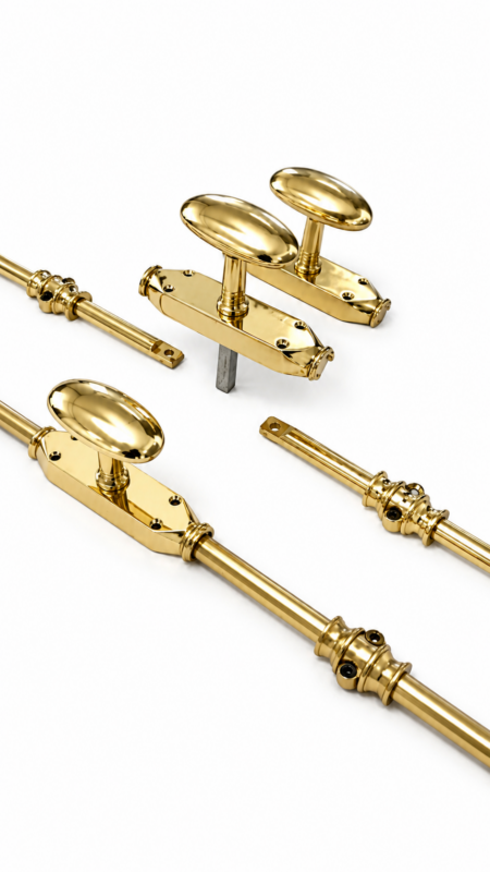 2 Sets Large Oval Knob Cremone Bolt – 110 280 cm Solid Brass Back-to-Back Espagnolette Door & Window Lock