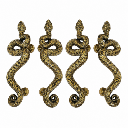 4 Large Rattlesnake Solid Brass Door Handles – 18 Rustic Vintage Snake Pulls – 2 Pairs