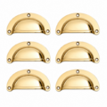 6 MEDIUM 3.1/4" SHELL SHAPE SOLID BRASS DRAWER PULL HANDLES – VINTAGE OLD STYLE – WATSON 3000
