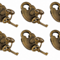 6 Sets – Small 2½" Vintage Solid Brass Padlocks – Antique Aged Style – 12 Skeleton Keys