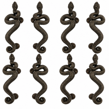 8 Large Rattlesnake Solid Brass Door Handles – 18" Rustic Vintage Snake Pulls – 4 Pairs