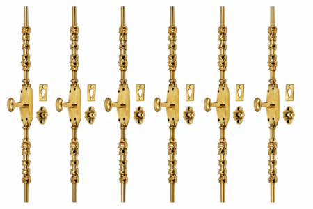 6 SETS DUMMY CREMONE BOLTS – SOLID BRASS – HEAVY FRENCH TURN – Small  KNOB version – 110
