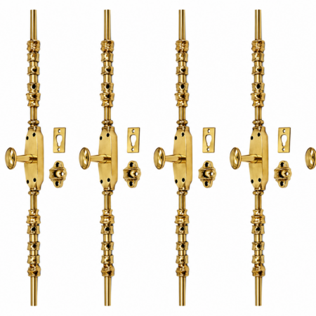 6 SETS DUMMY CREMONE BOLTS – SOLID BRASS – HEAVY FRENCH TURN – Small  KNOB version – 110