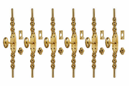 6 Dummy sets ( they are locked position, the knobs do not turn ) and the bolts are fixed 6 complete sets Solid Brass Cremone Bolt Espagnolette 110" inch (2.8m) Heavy French Door Slide Lock – Large Knob Style  "large oval knob version "