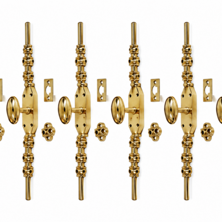 6 Dummy sets ( they are locked position, the knobs do not turn ) and the bolts are fixed 6 complete sets Solid Brass Cremone Bolt Espagnolette 110" inch (2.8m) Heavy French Door Slide Lock – Large Knob Style  "large oval knob version "