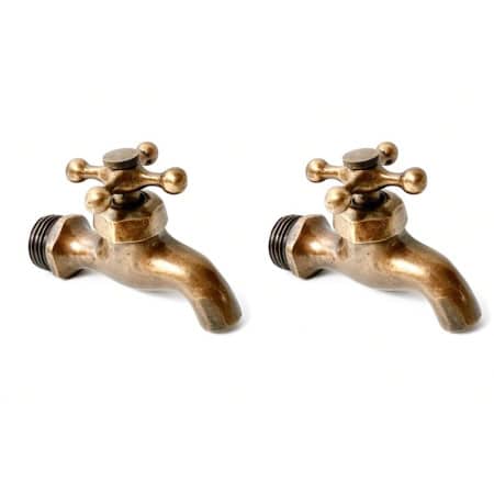 2 Small Vintage style Solid Brass Taps – Heavy Cast Traditional Bath & Kitchen Sink Tapware